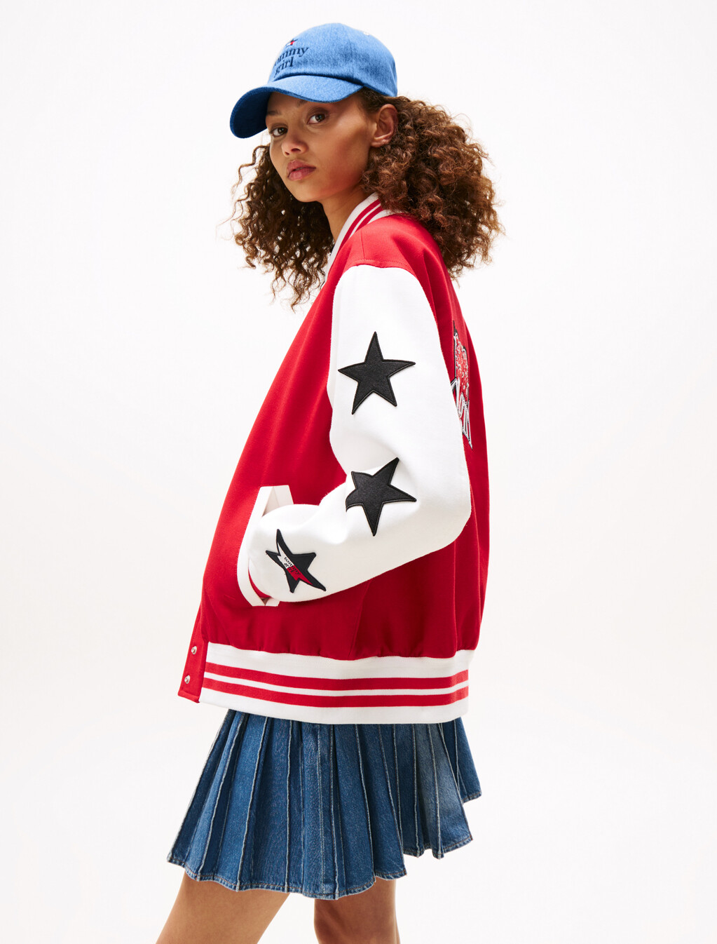 Tommy Girl Back Logo Oversized Varsity Jacket, Primary Red / Ecru, hi-res