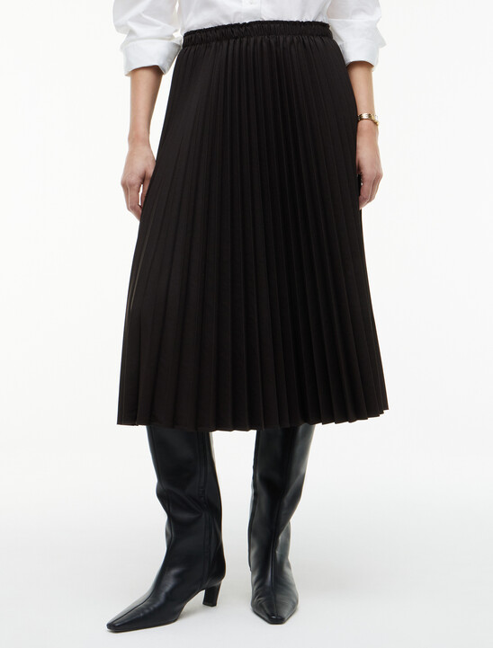 Pleated Twill Midi Skirt