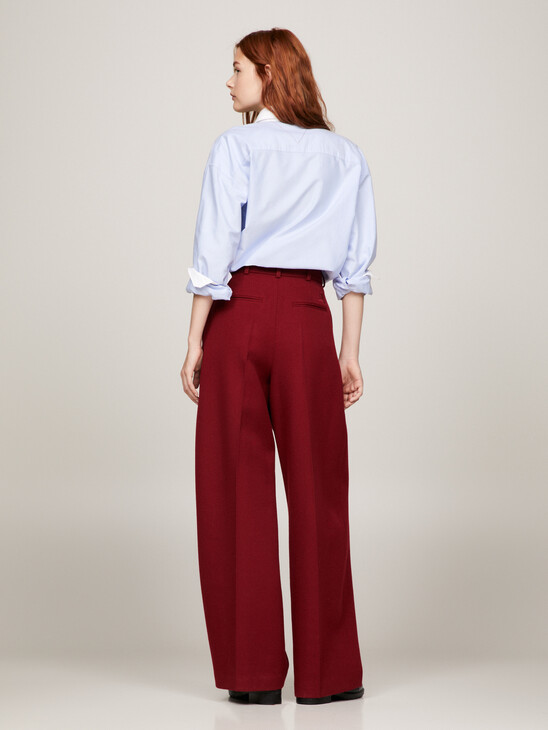 Textured Wool Chino Wide Leg Trousers