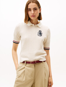 Tommy Crest Cable Knit Sweater, Htr Oatmeal Gs Tipping, hi-res