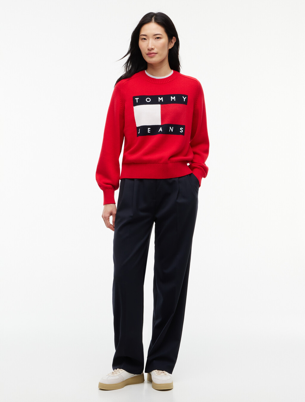 Tommy Flag Relaxed Crew Neck Jumper, Lavish Red, hi-res