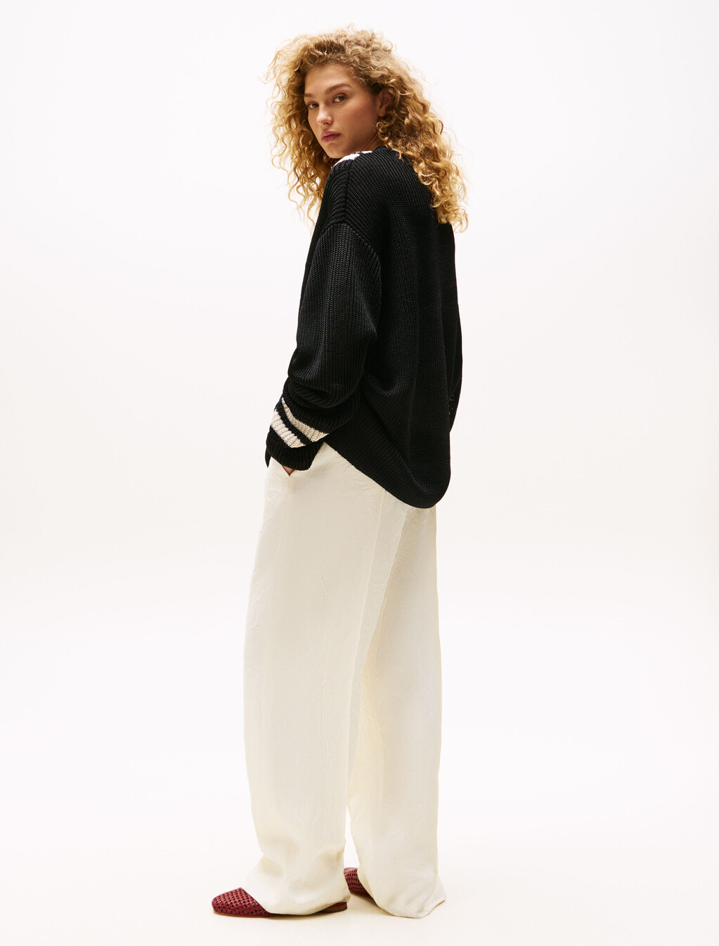 The Runway Collection Oversized Contrast Stripe Jumper, Black, hi-res