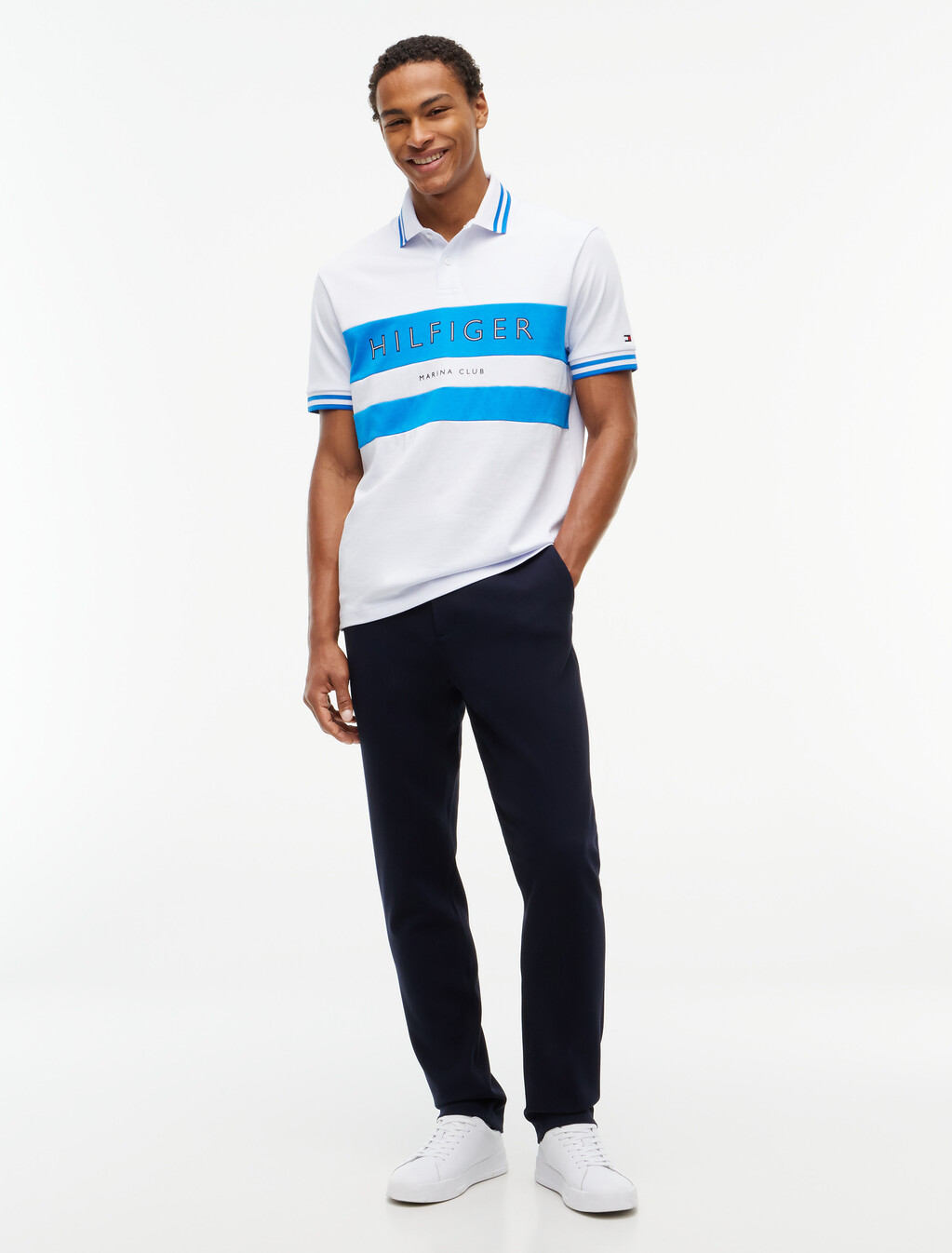 Regular Fit Logo Tipped Polo Shirt, White / Liberty Blue, hi-res