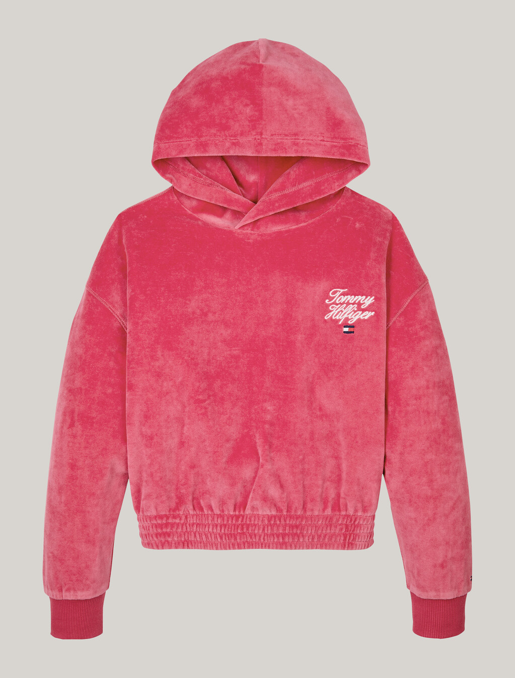 手寫標誌絲絨寬鬆連帽衛衣, Heritage Pink, hi-res