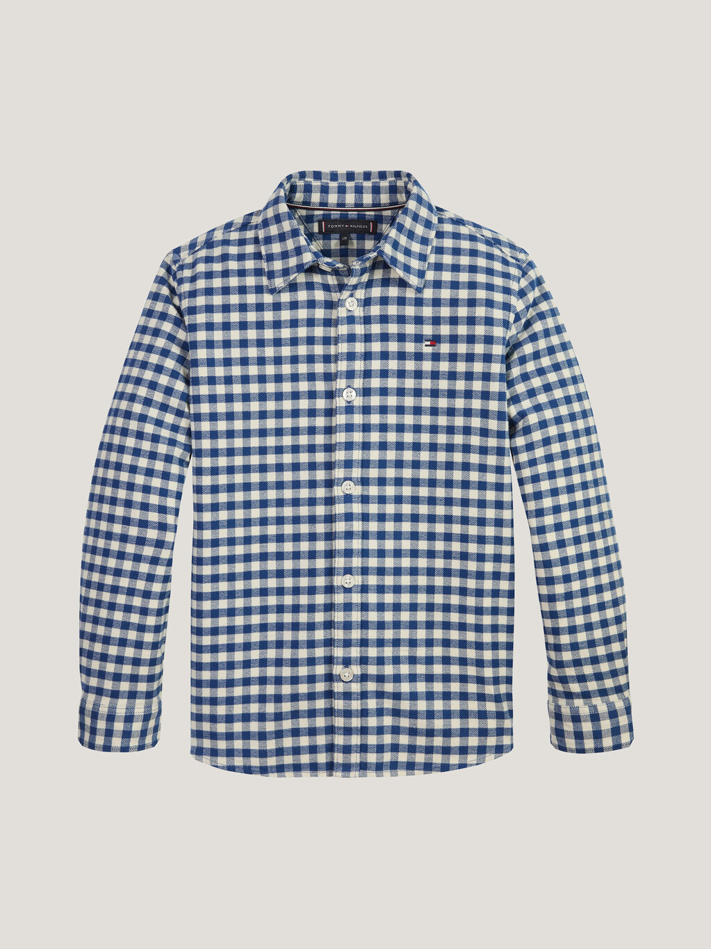 Boys Brushed Gingham Shirt, Blue Gingham Check, hi-res