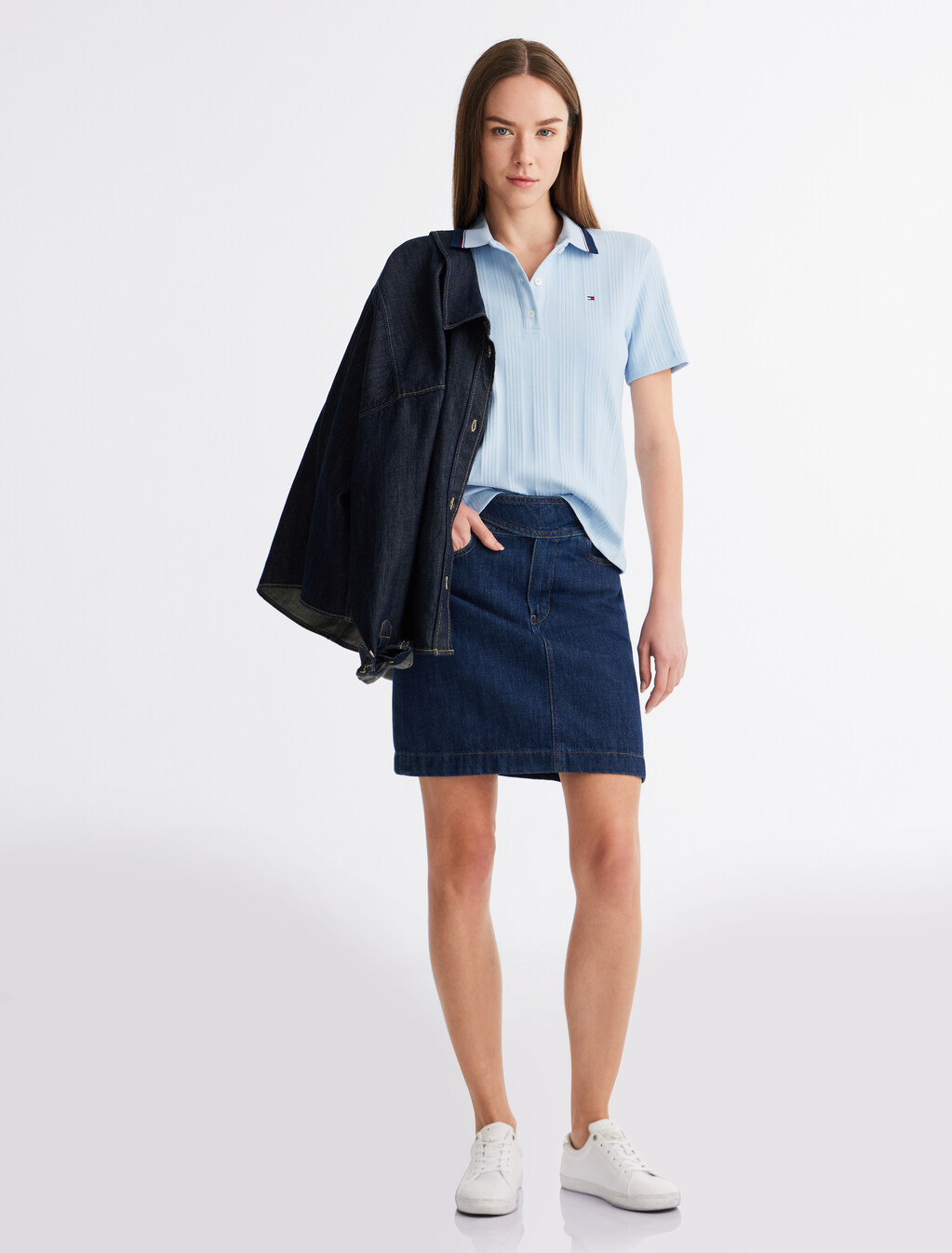 Rib Knit Tipped Polo, Breezy Blue, hi-res