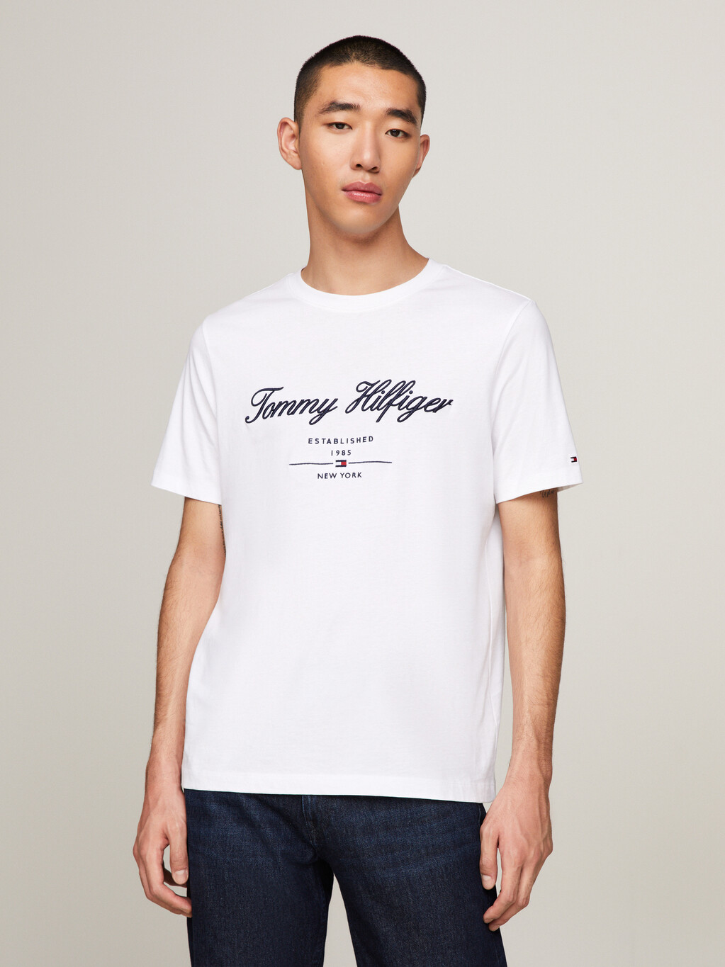 Exclusive Script Logo Jersey T-Shirt, White, hi-res