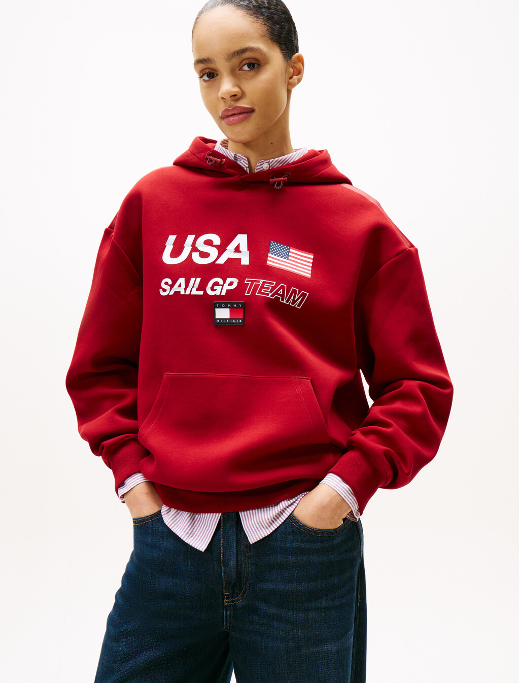 Tommy x U.S. Sail GP Team Interlock Knit Hoody, Magma Red, hi-res