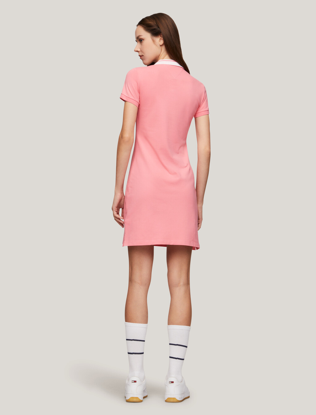 Tipped Collar Fitted Polo Dress, Tickled Pink, hi-res