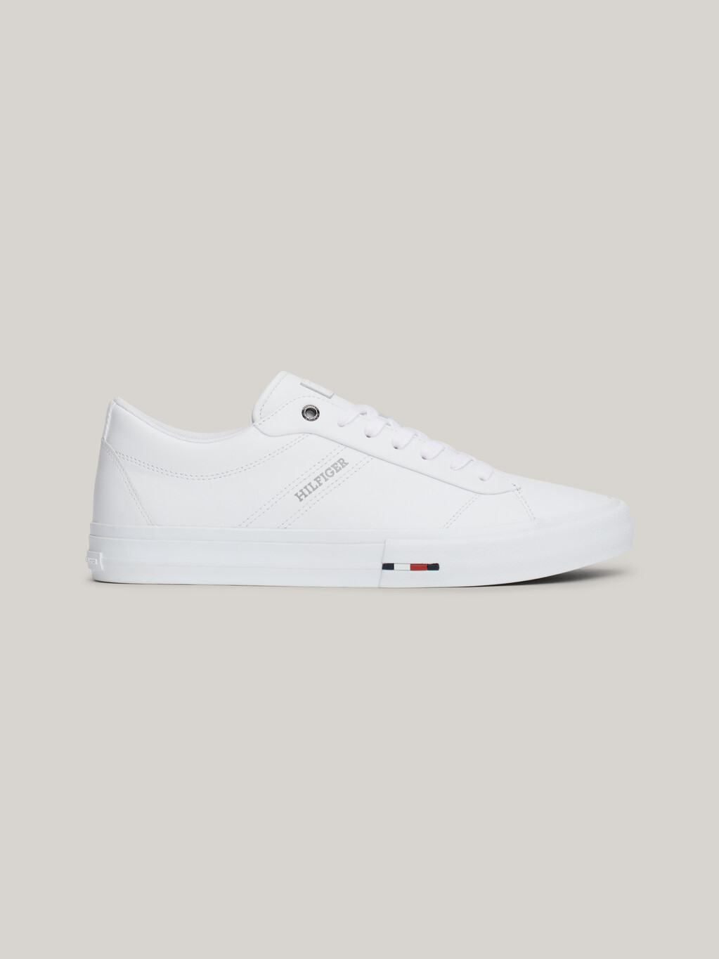 Leather Logo Lace-Up Trainers, White, hi-res