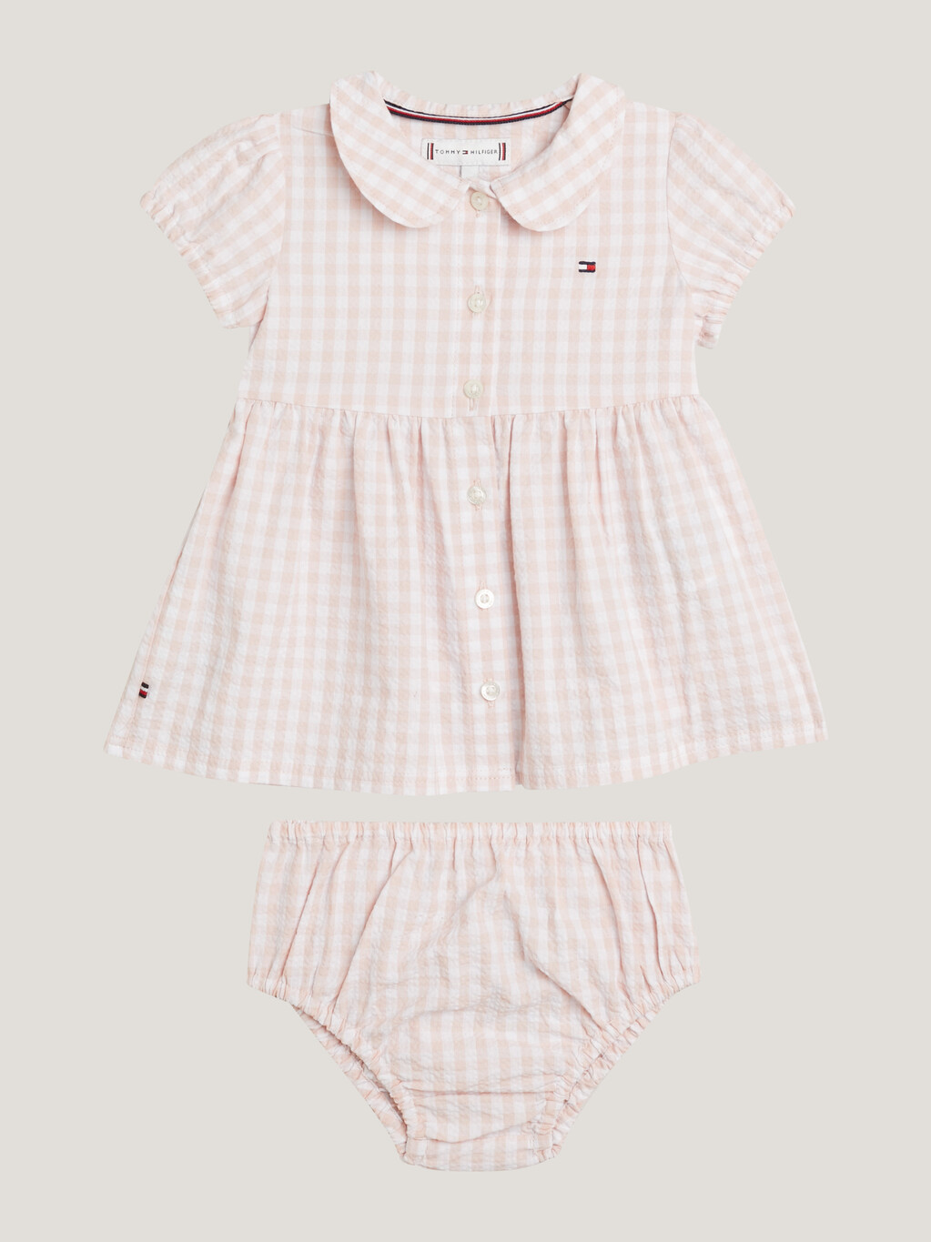 泡泡紗格子連身裙與三角褲套裝, White / Pink Check, hi-res