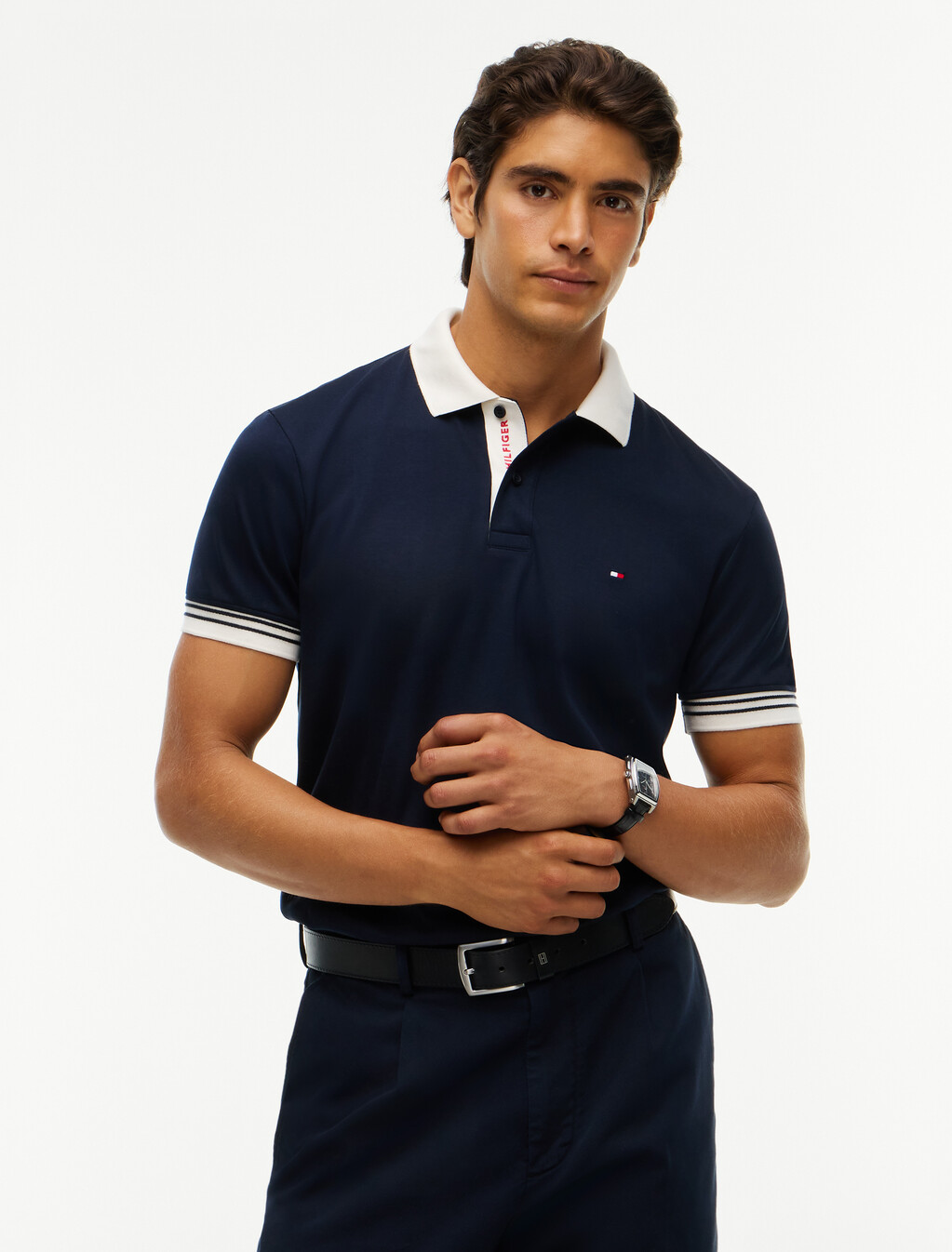 Regular Fit Interlock Contrast Polo Shirt, Navy Blue, hi-res