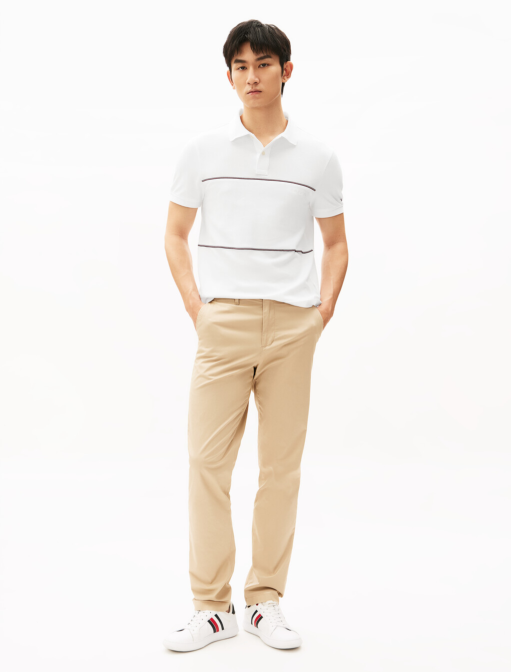 Global Stripe 條紋拼色 Polo 衫, White, hi-res