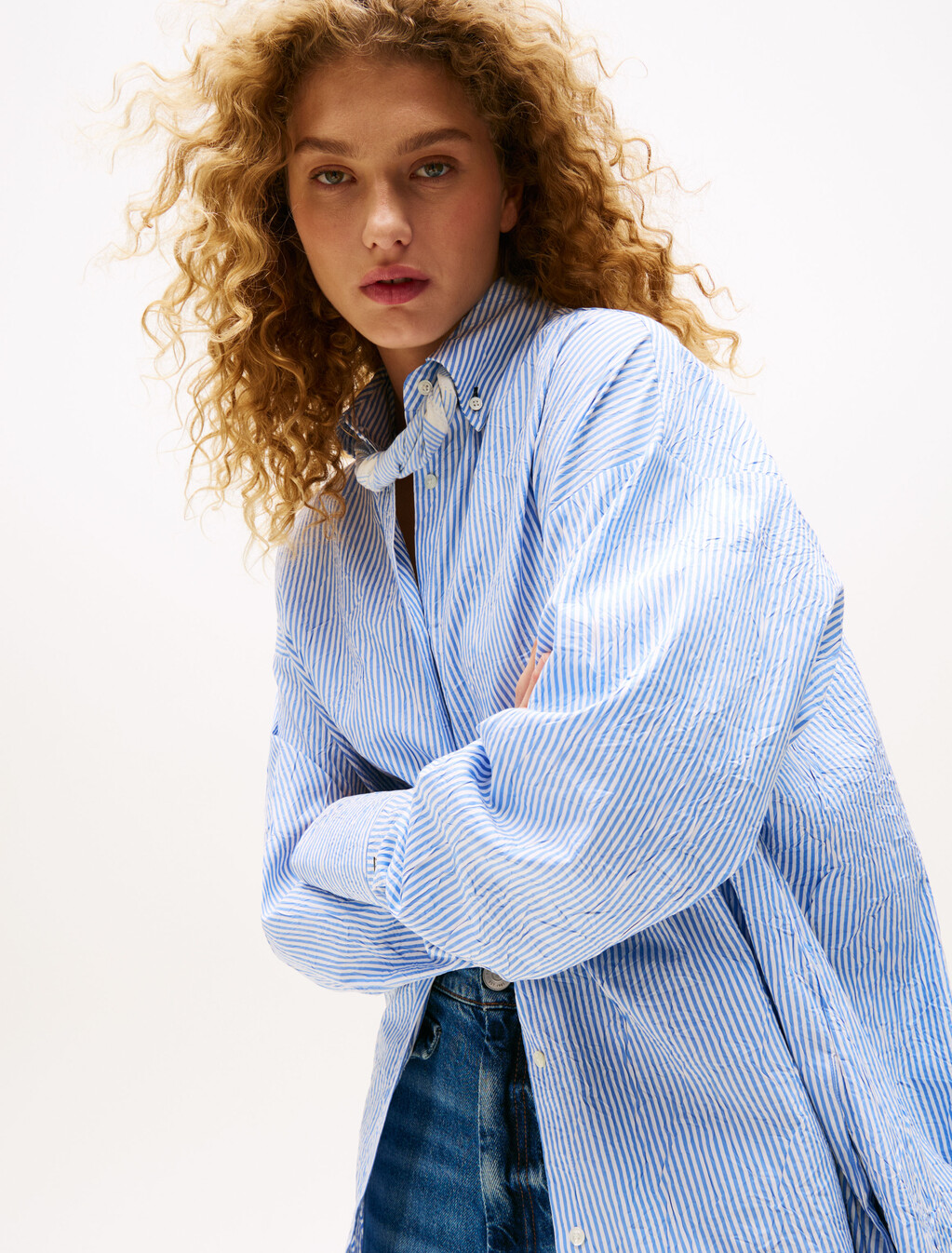 The Runway Collection Long Oversized Shirt, Blue Stripe, hi-res