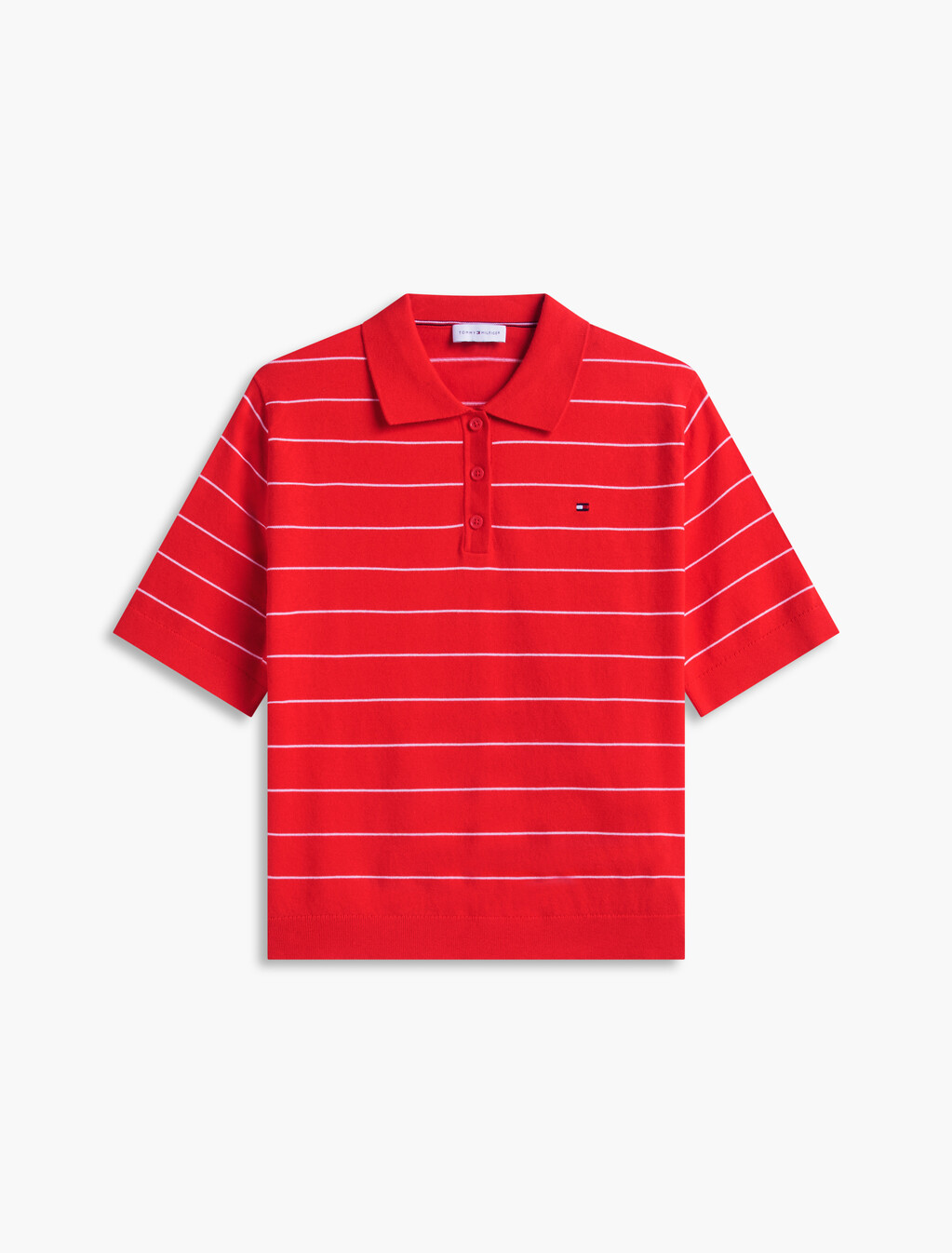 Flag Embroidery Knit Boxy Polo Jumper, Fire Red /Ivory Petal Stp, hi-res