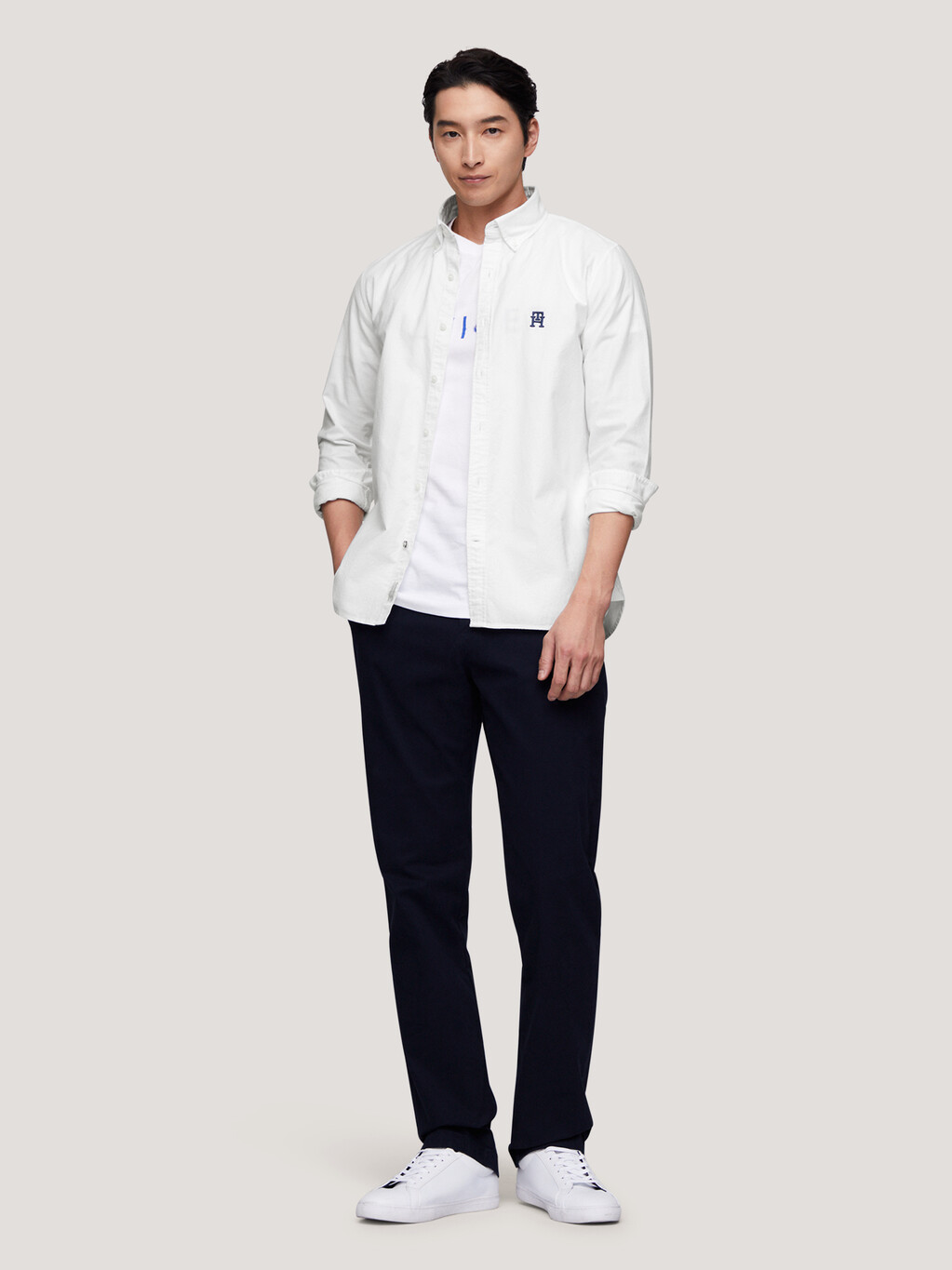 TH Monogram Relaxed Fit Shirt, Optic White, hi-res