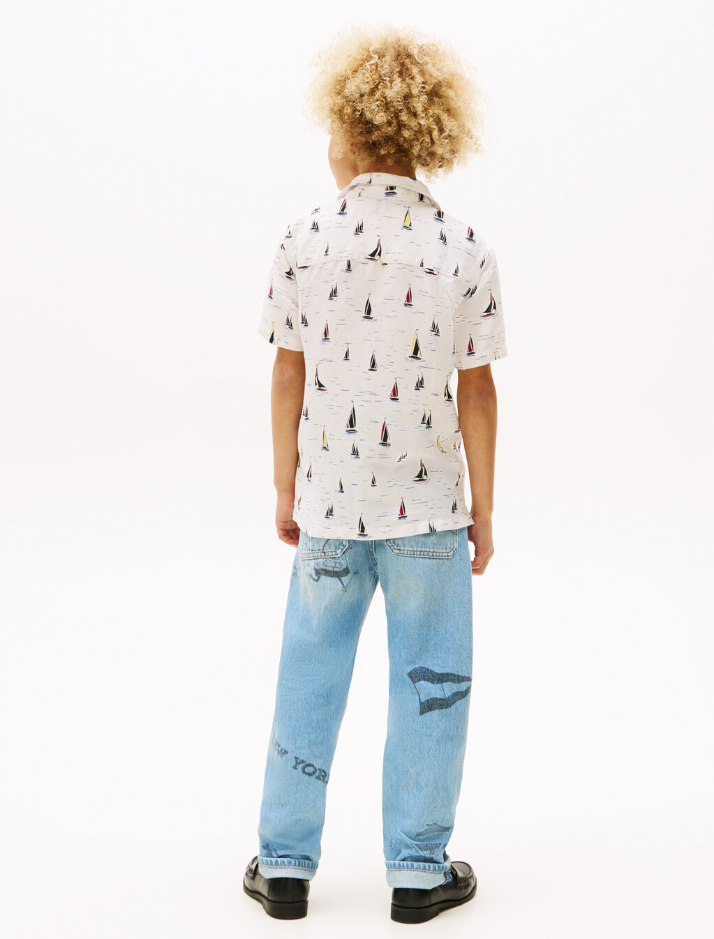 Print Woven Short Sleeve Shirt, All Over Boat Print, hi-res