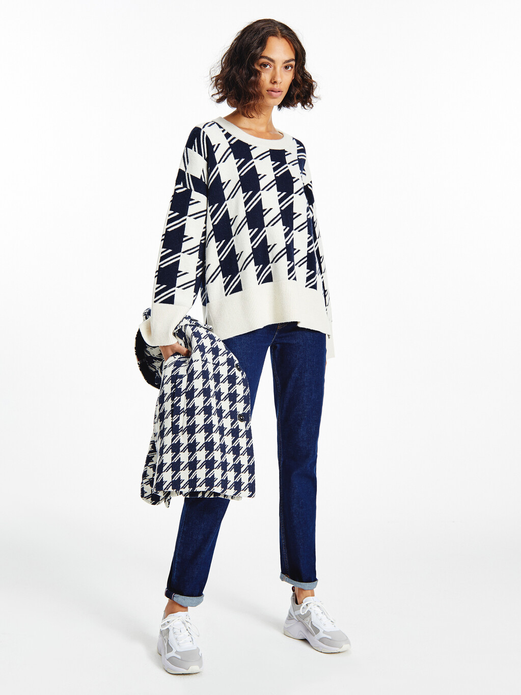 Alpaca Wool Houndstooth Relaxed Fit Jumper