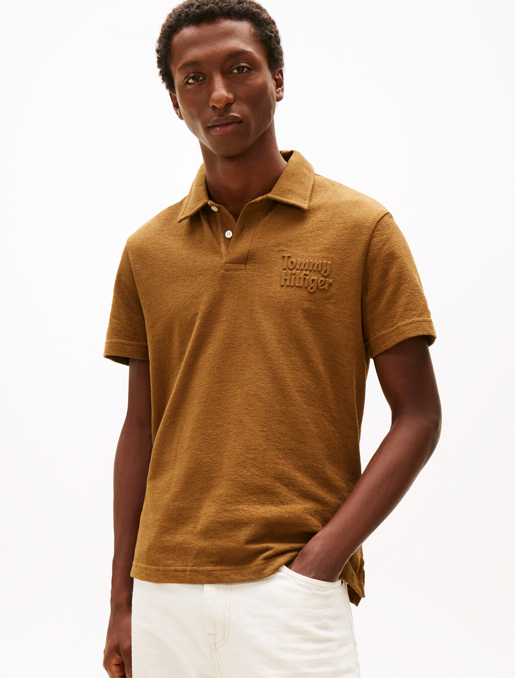 Reverse Terry Embossed Logo Polo, Highland Khaki, hi-res