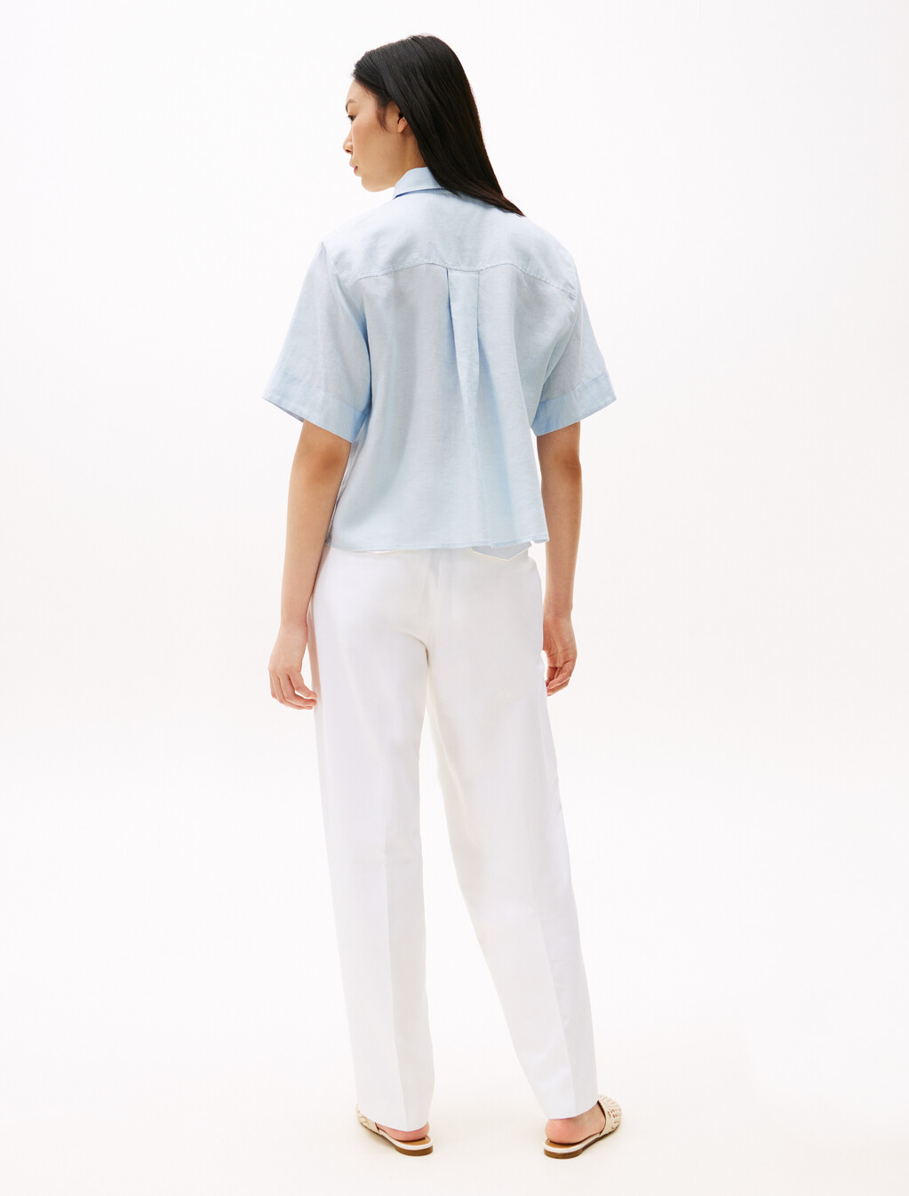 Relaxed Fit Short Sleeve Linen Shirt, Breezy Blue, hi-res