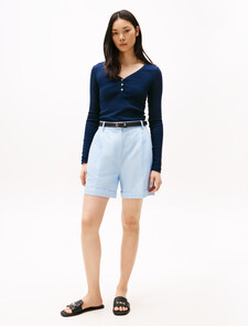 Linen Mix Pleated Shorts, Breezy Blue, hi-res