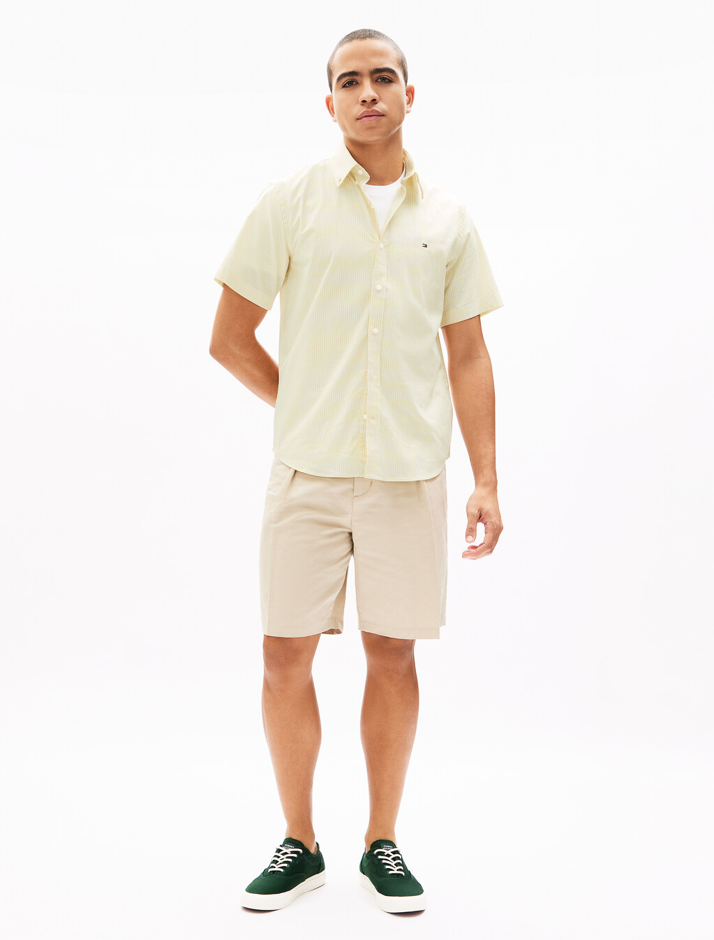 牛津布條紋短袖襯衫, Citronella / Optic White, hi-res