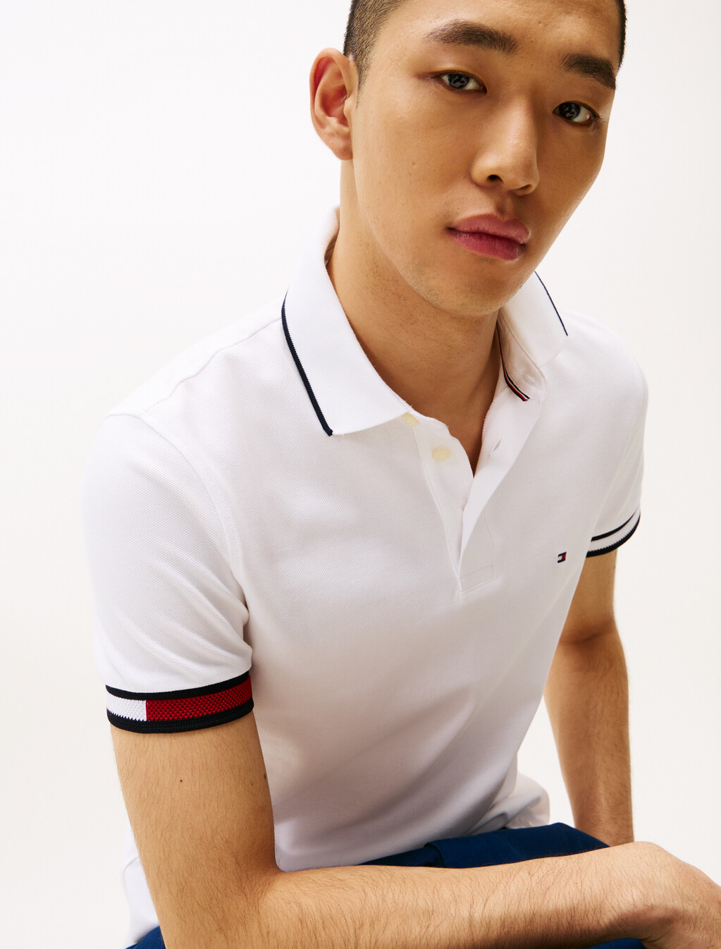 Slim Fit Signature Cuff Polo Shirt, White, hi-res