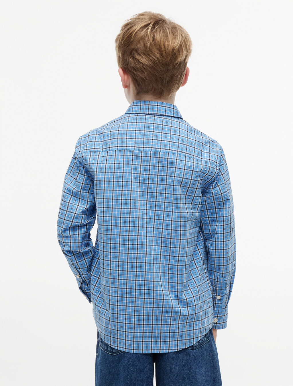 Regular Fit Check Poplin Shirt, Blue Check, hi-res