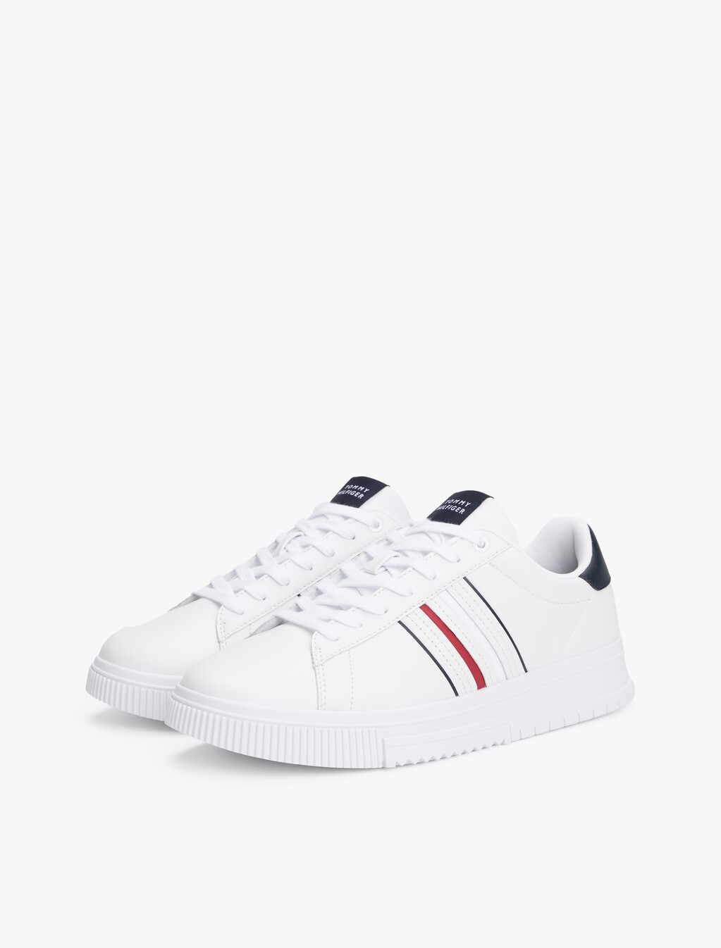 Leather Debossed Logo Trainers, White, hi-res