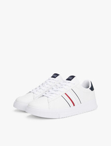 Leather Debossed Logo Trainers, White, hi-res