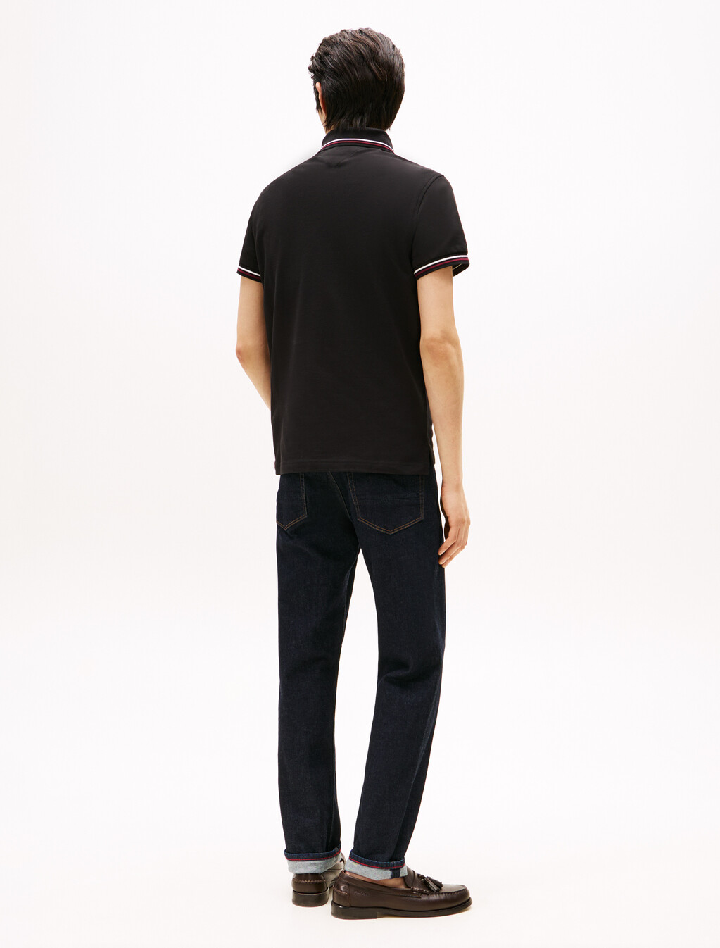 Tipped Slim Polo, Black, hi-res