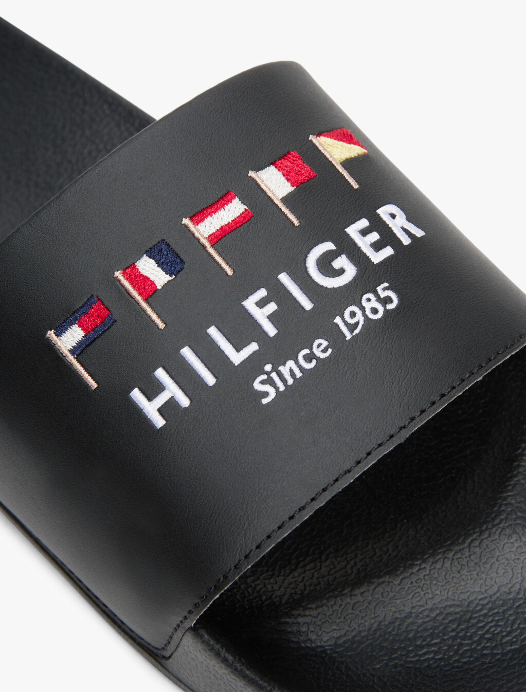 Flag Embroidery Pool Slides, Black, hi-res