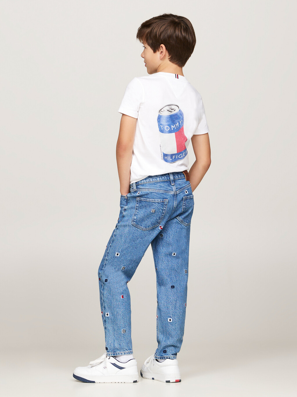 Flag Embroidery Faded Tapered Jeans, Critter, hi-res