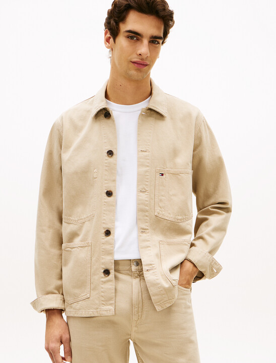Washed Flag Embroidery Denim Chore Jacket