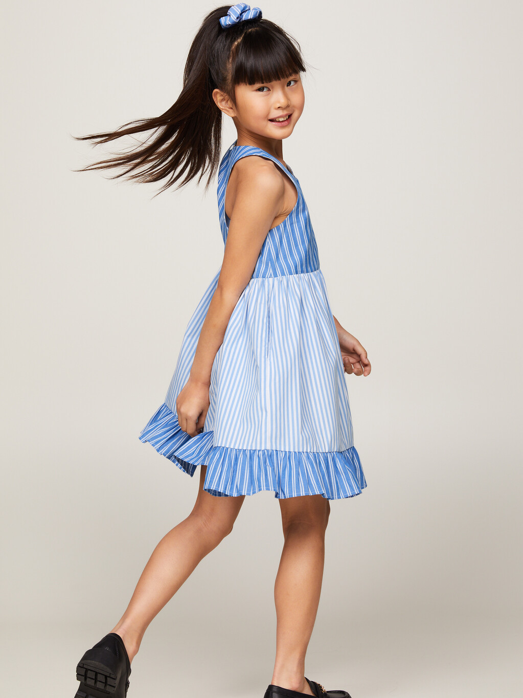 Mixed Stripe Racerback Dress And Scrunchie Set, Blue Spell Stripe / White, hi-res