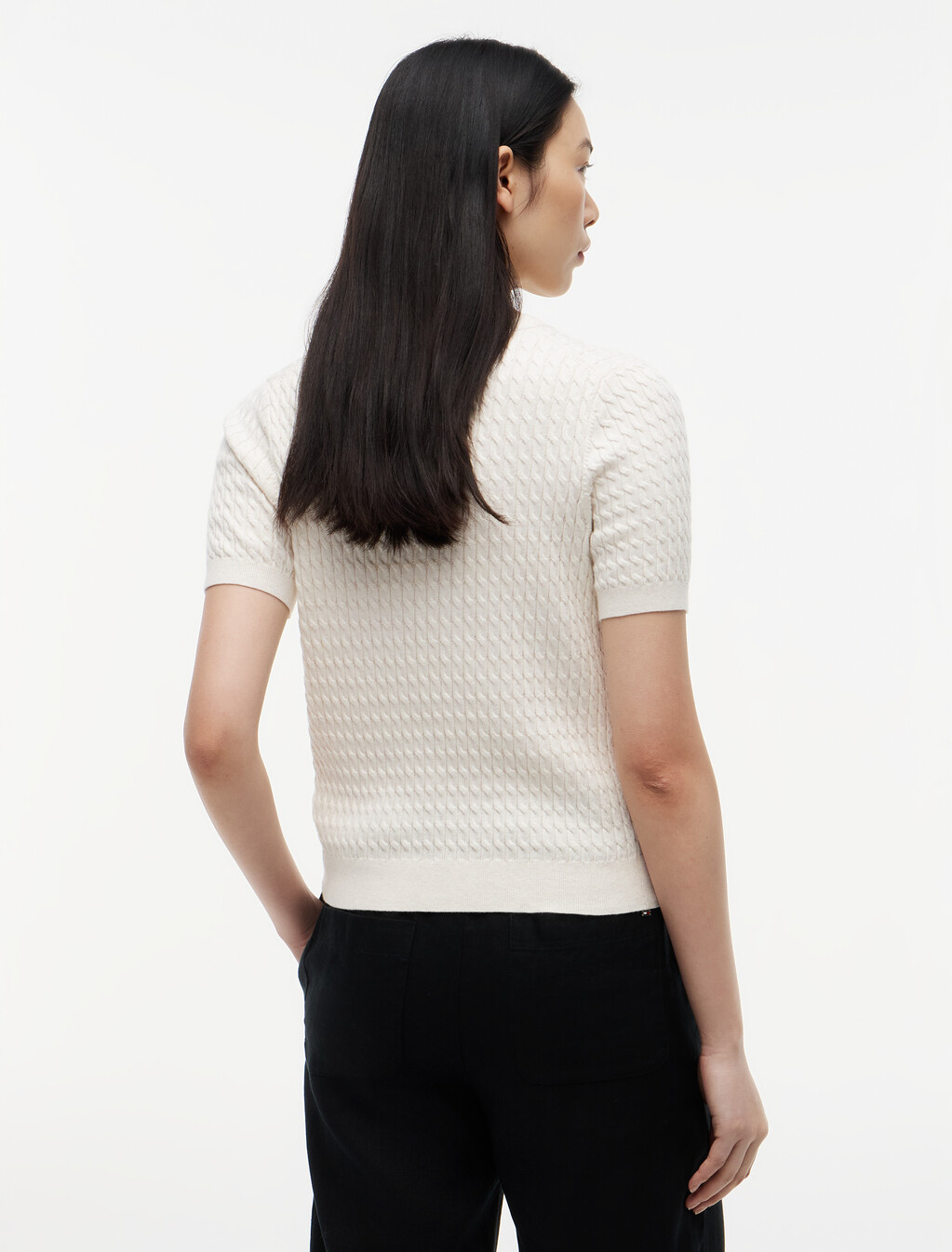 精細絞花針織短衫毛衣, Heather Ivory Petal, hi-res