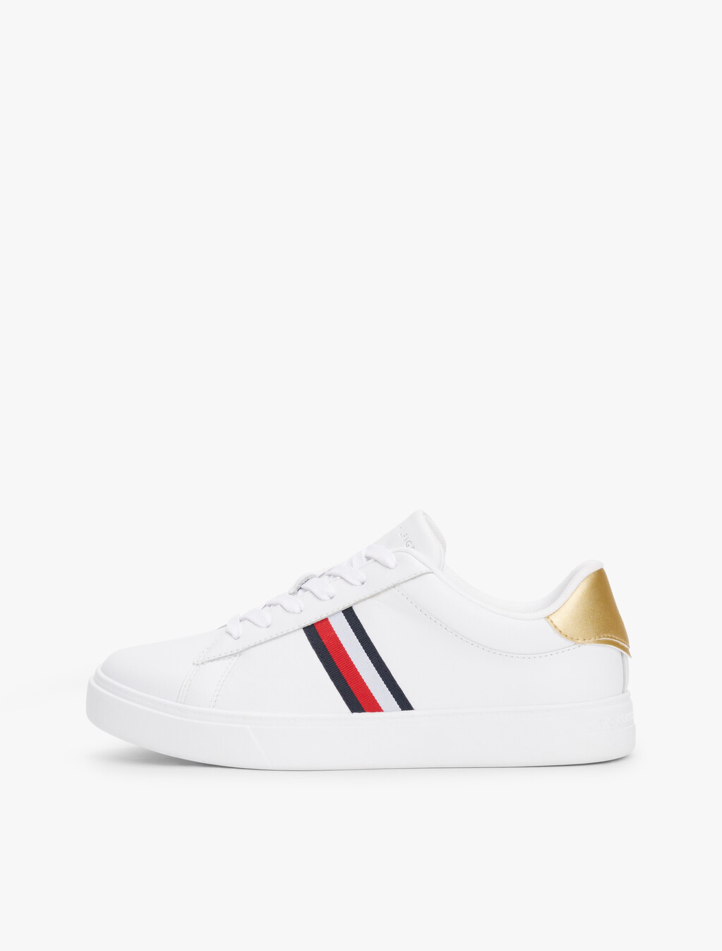 Essential Leather Court Trainers, White, hi-res