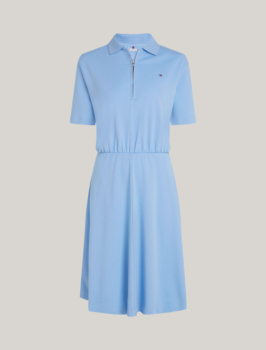 Zip Placket Fit And Flare Polo Dress, Vessel Blue, hi-res