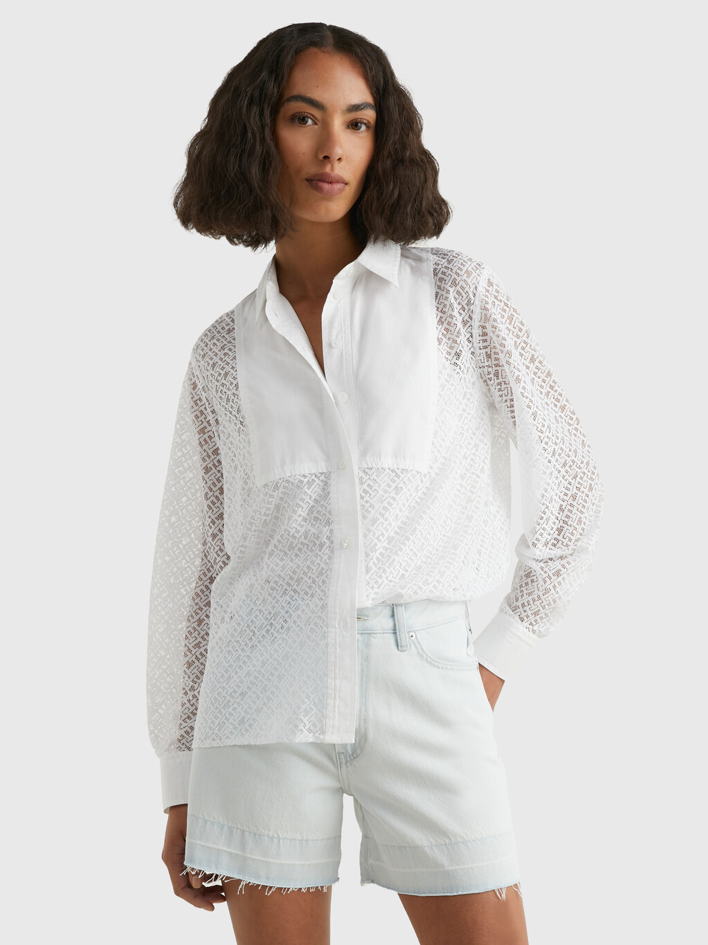 Lace Monogram Relaxed Fit Blouse, Th Optic White, hi-res