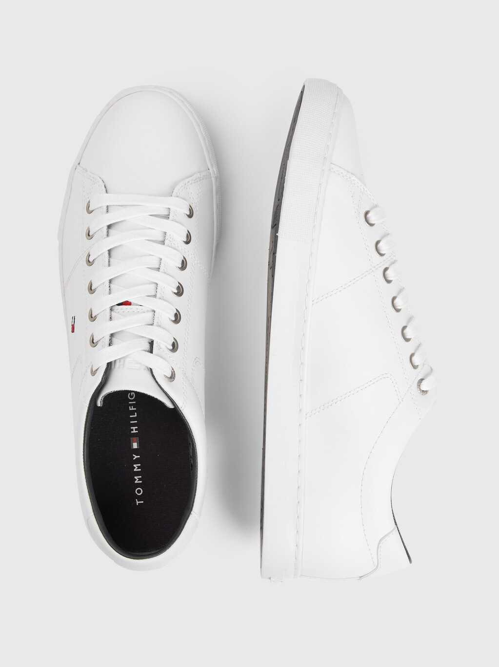 Essential 皮革綁帶運動鞋, WHITE, hi-res