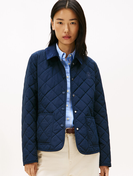 Crest Embroidery Padded Quilted Slim Jacket