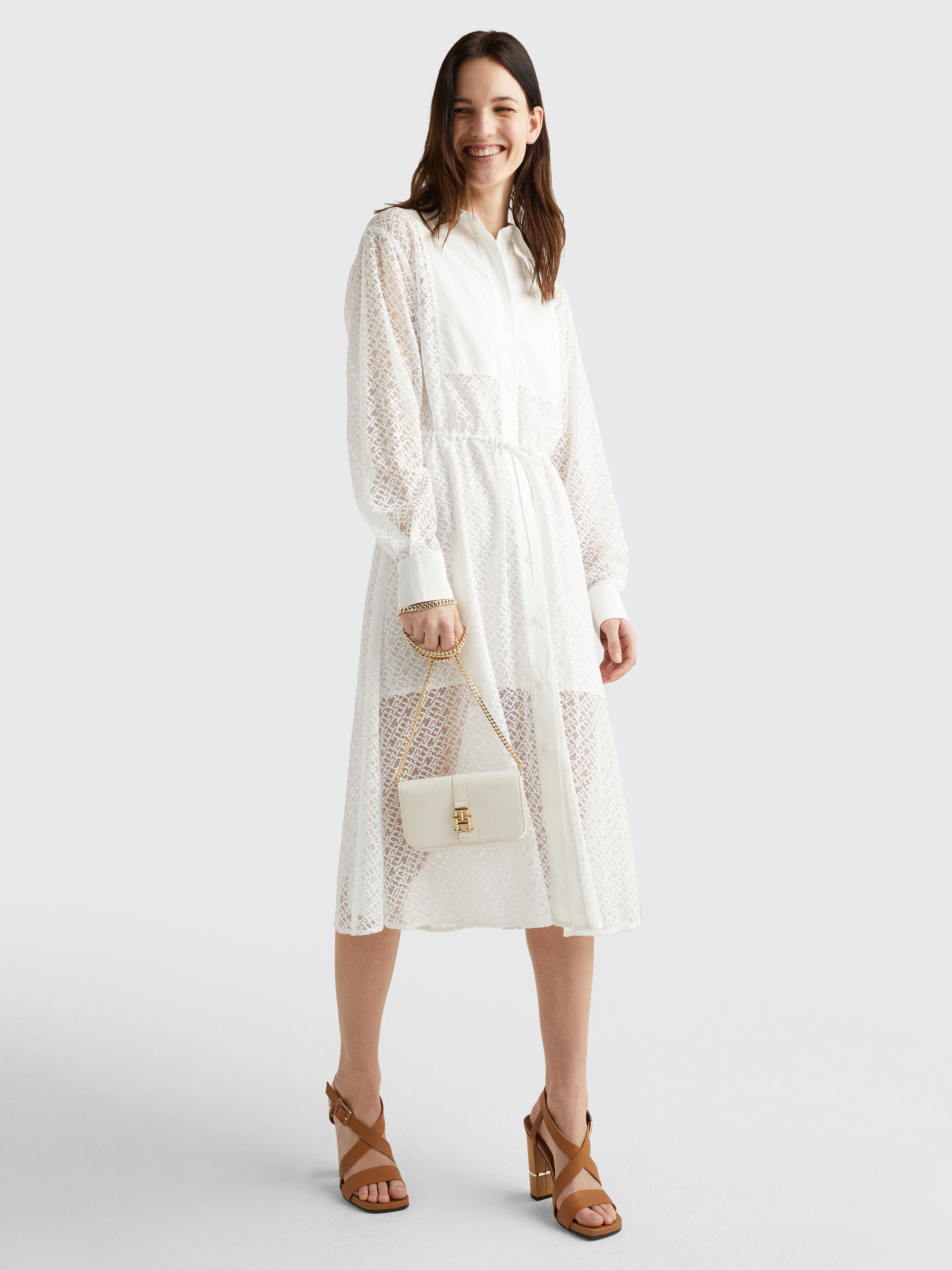 Lace Midi Shirt Dress | natural | Tommy Hilfiger