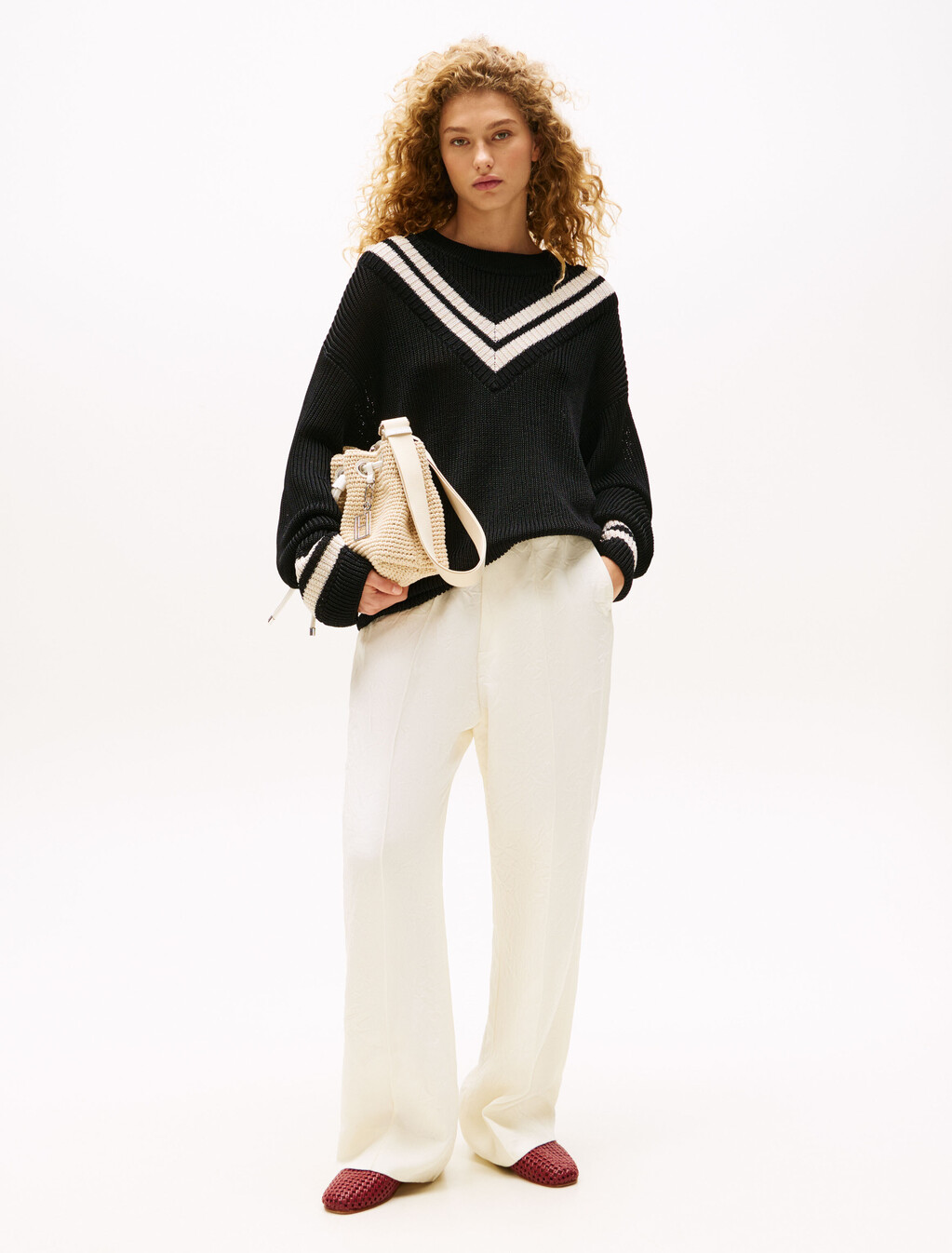 The Runway Collection Oversized Contrast Stripe Jumper, Black, hi-res