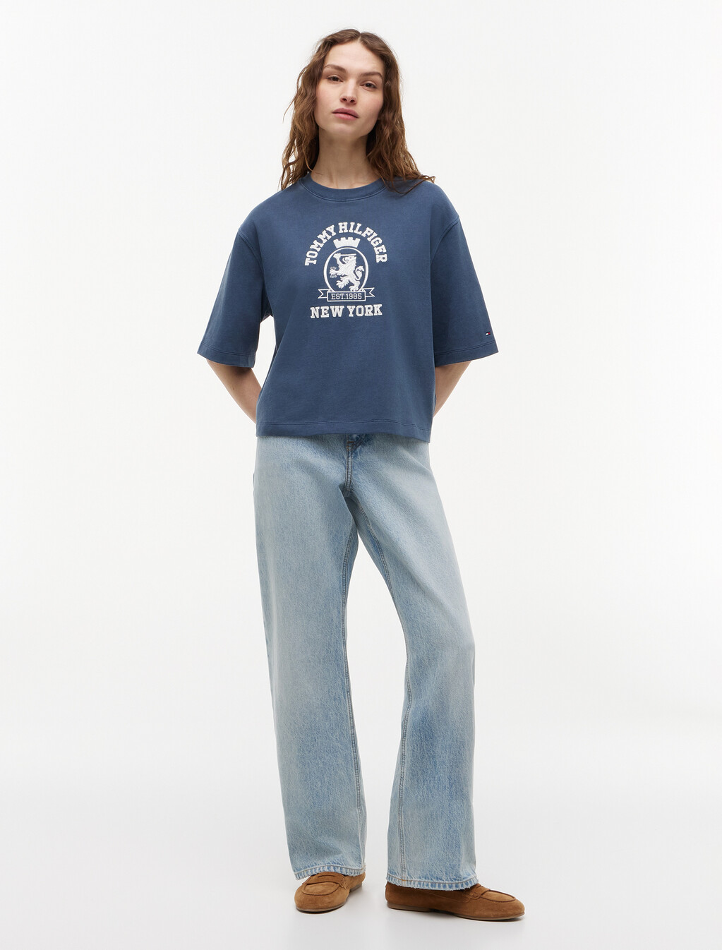 Crest Embroidery Relaxed Washed Jersey T-Shirt, Dark Night Navy, hi-res