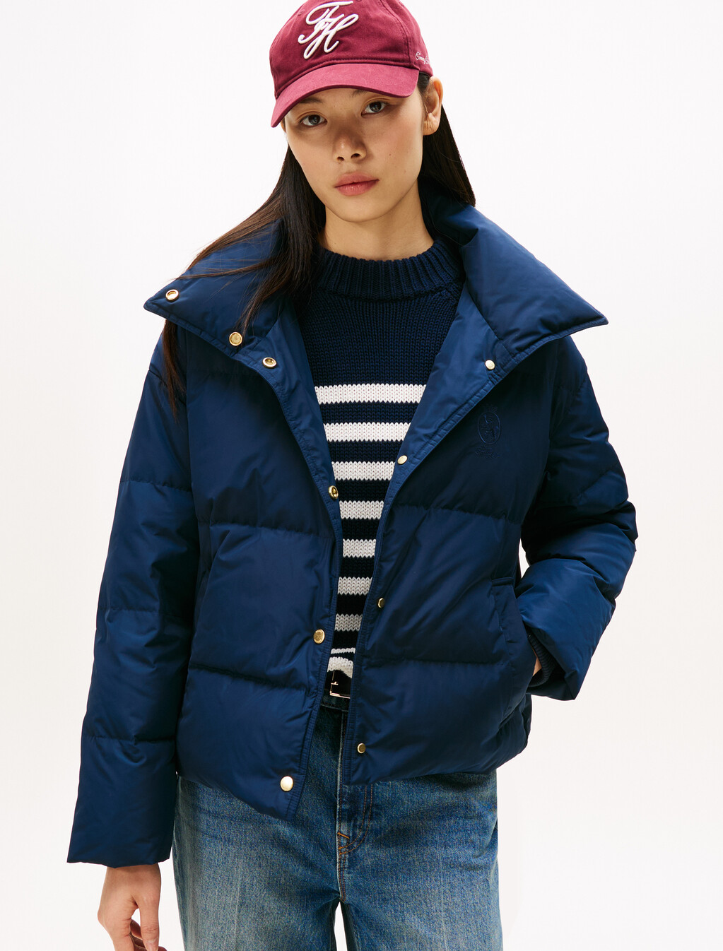 Crest Embroidery Down Puffer Jacket, Dark Night Navy, hi-res