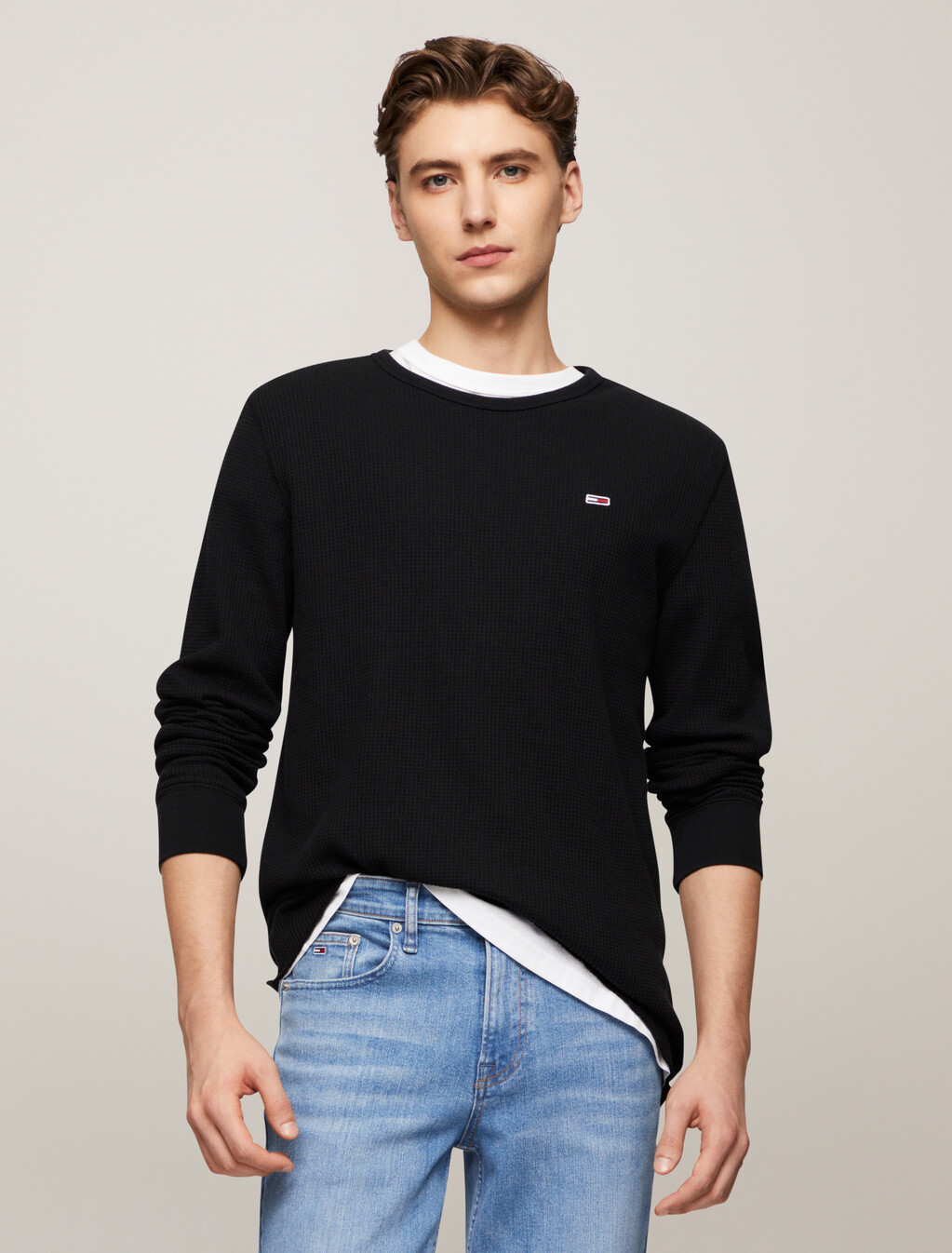Waffle Knit Slim T-Shirt, Black, hi-res