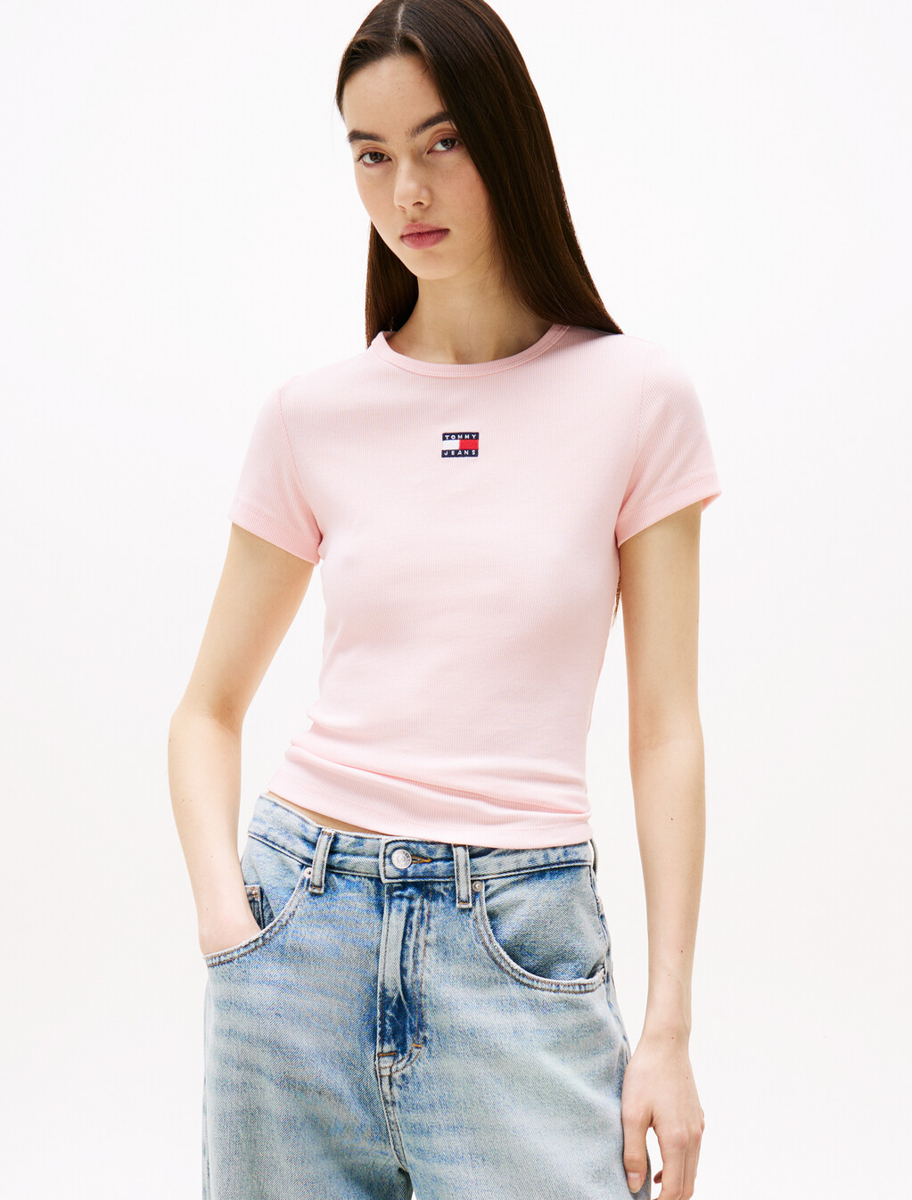 Slim Badge Ribbed T-Shirt, Precious Pink, hi-res