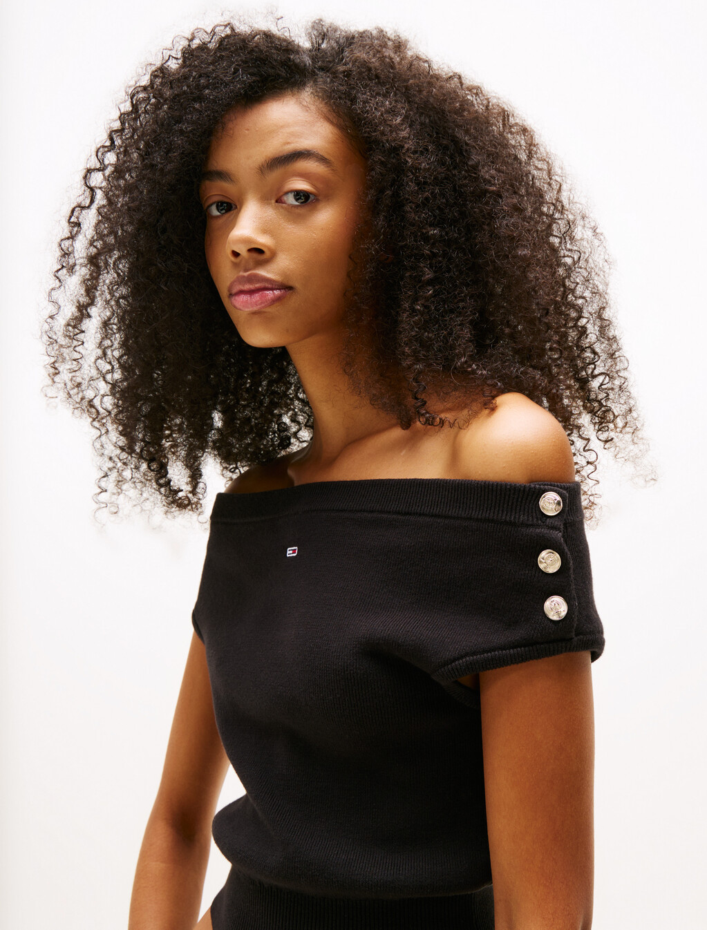 Off-The-Shoulder Cap Sleeve Jumper, Black, hi-res