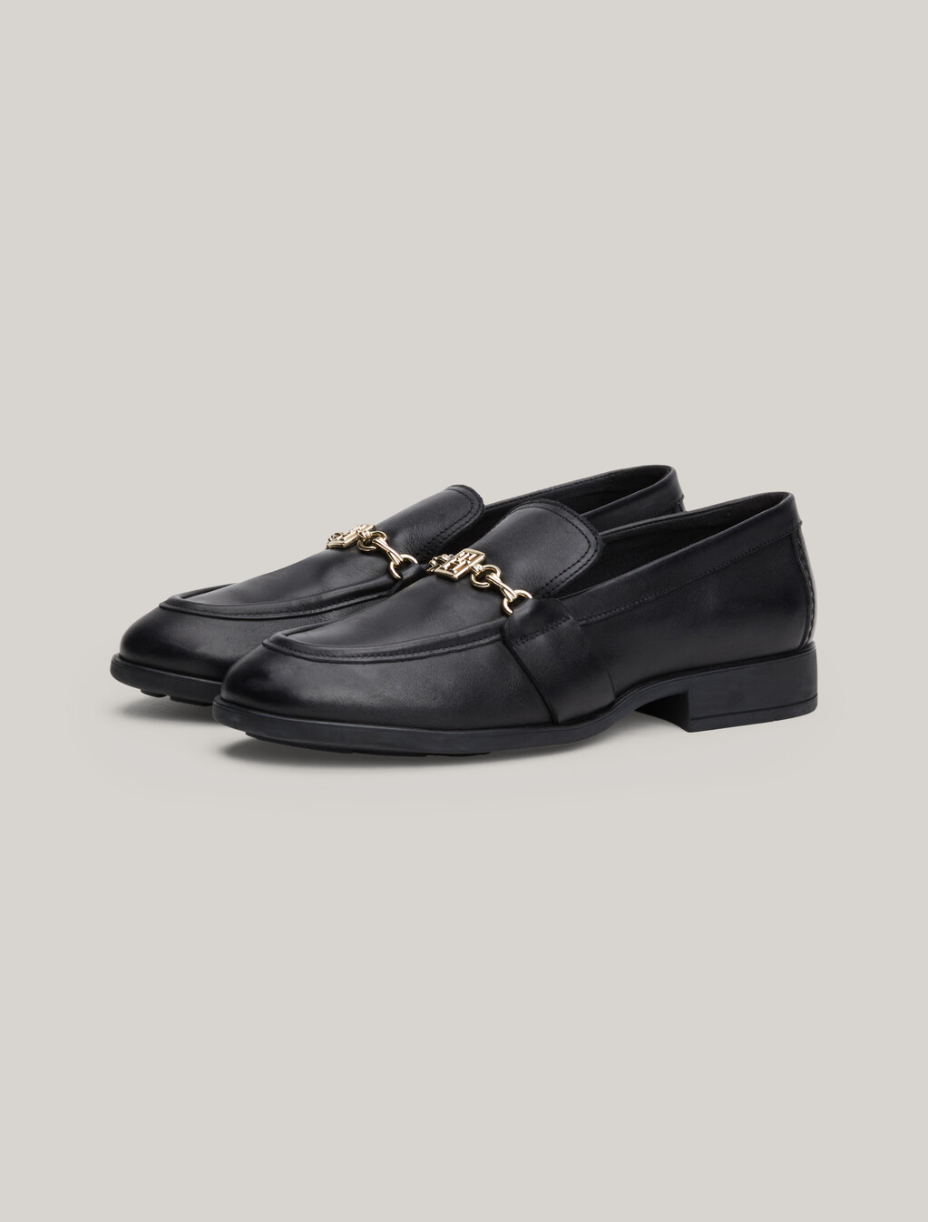 Chain Detail Leather Loafers, Black, hi-res