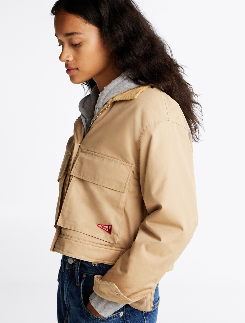 Corduroy Collar Twill Jacket, Incense, hi-res